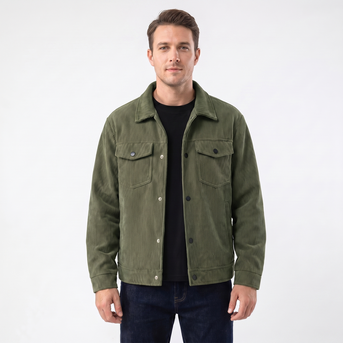 Men's Winter Corduroy Autumn Jacket Wide Wale Trucker Snap Button