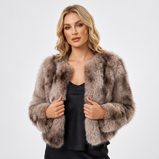 Women's Faux-Fur Winter Jacket Cropped Open-Front Evening Wear