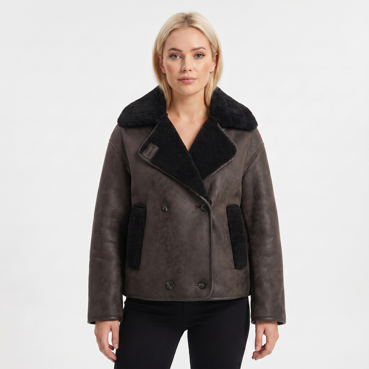 Women's Suede Autumn Jacket Shearling-Lined Aviator Biker Belted