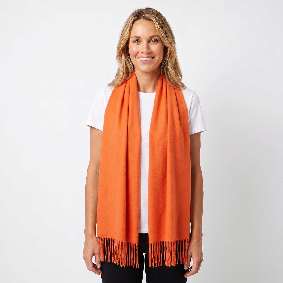 Women's Cashmere-Style Winter Scarf Oversized Plain Woven Fringe Wrap