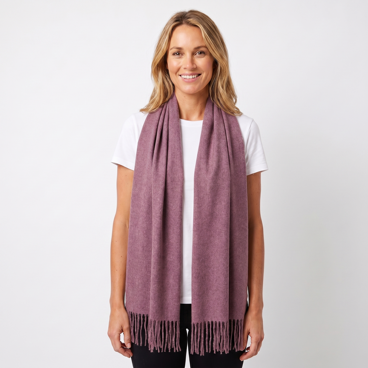 Women's Cashmere-Style Winter Scarf Oversized Plain Woven Fringe Wrap