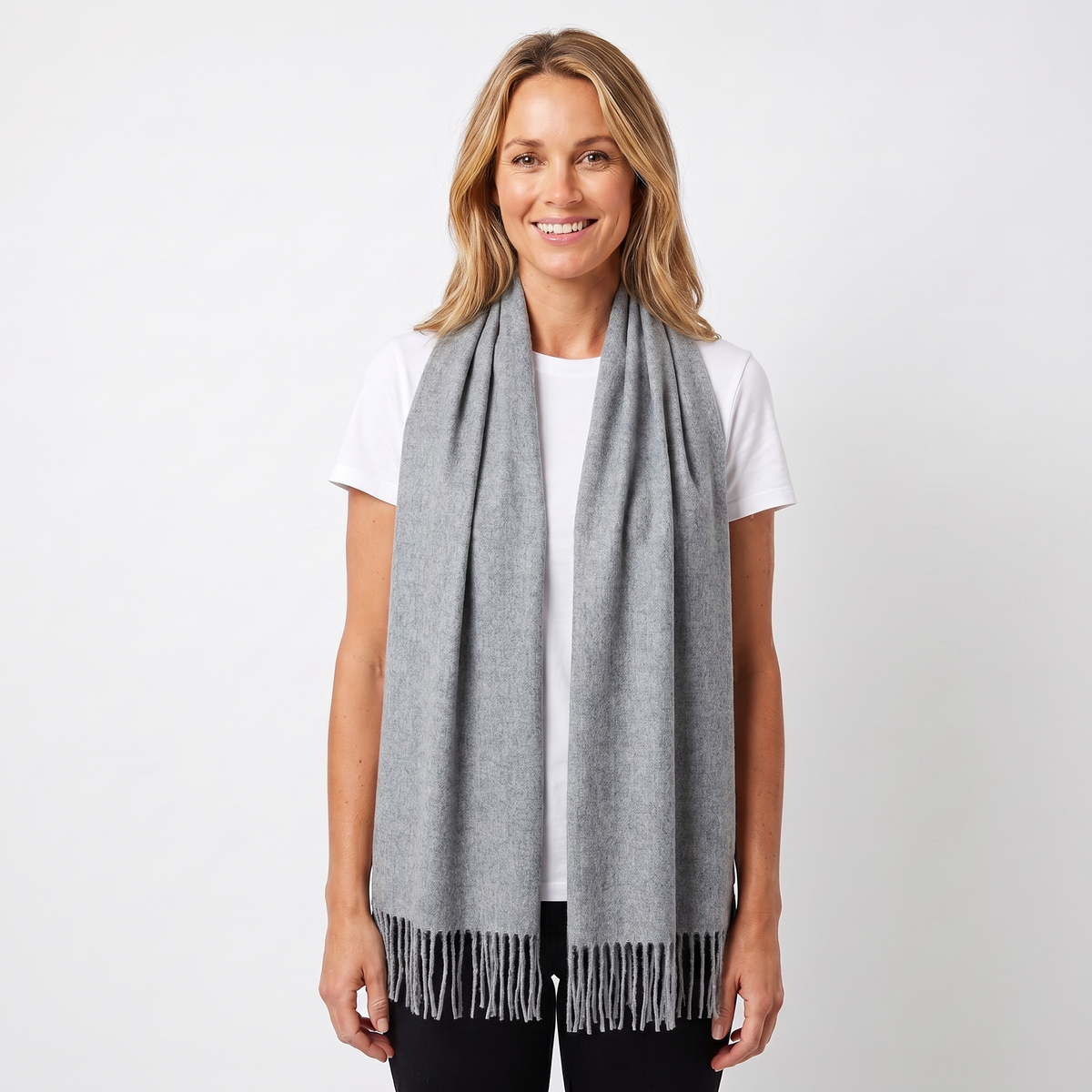 Women's Cashmere-Style Winter Scarf Oversized Plain Woven Fringe Wrap