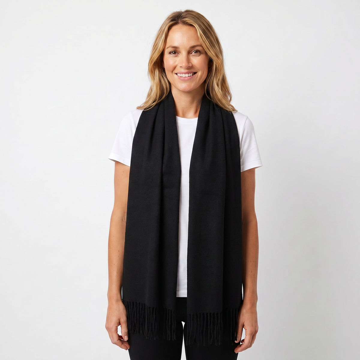 Women's Cashmere-Style Winter Scarf Oversized Plain Woven Fringe Wrap