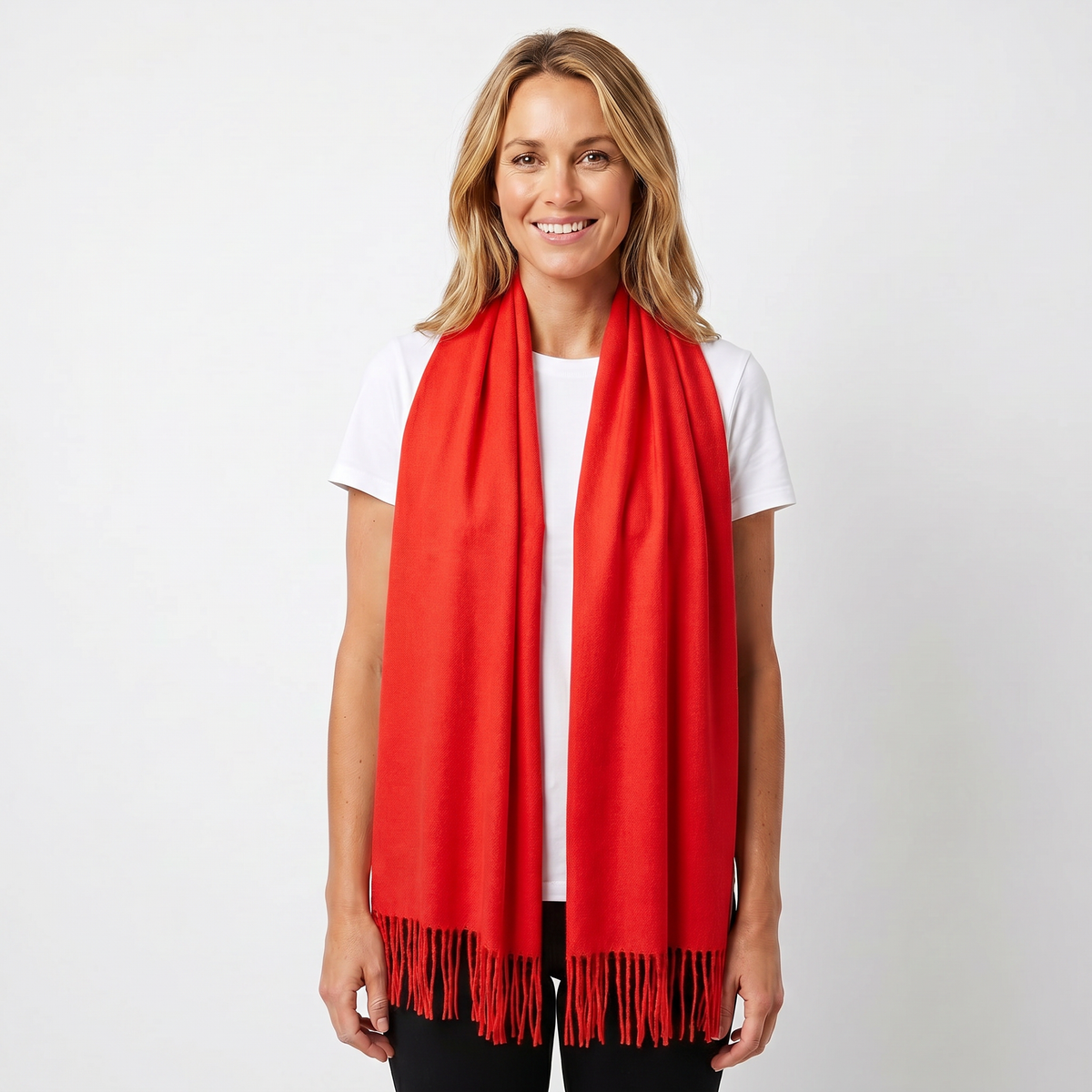 Women's Cashmere-Style Winter Scarf Oversized Plain Woven Fringe Wrap