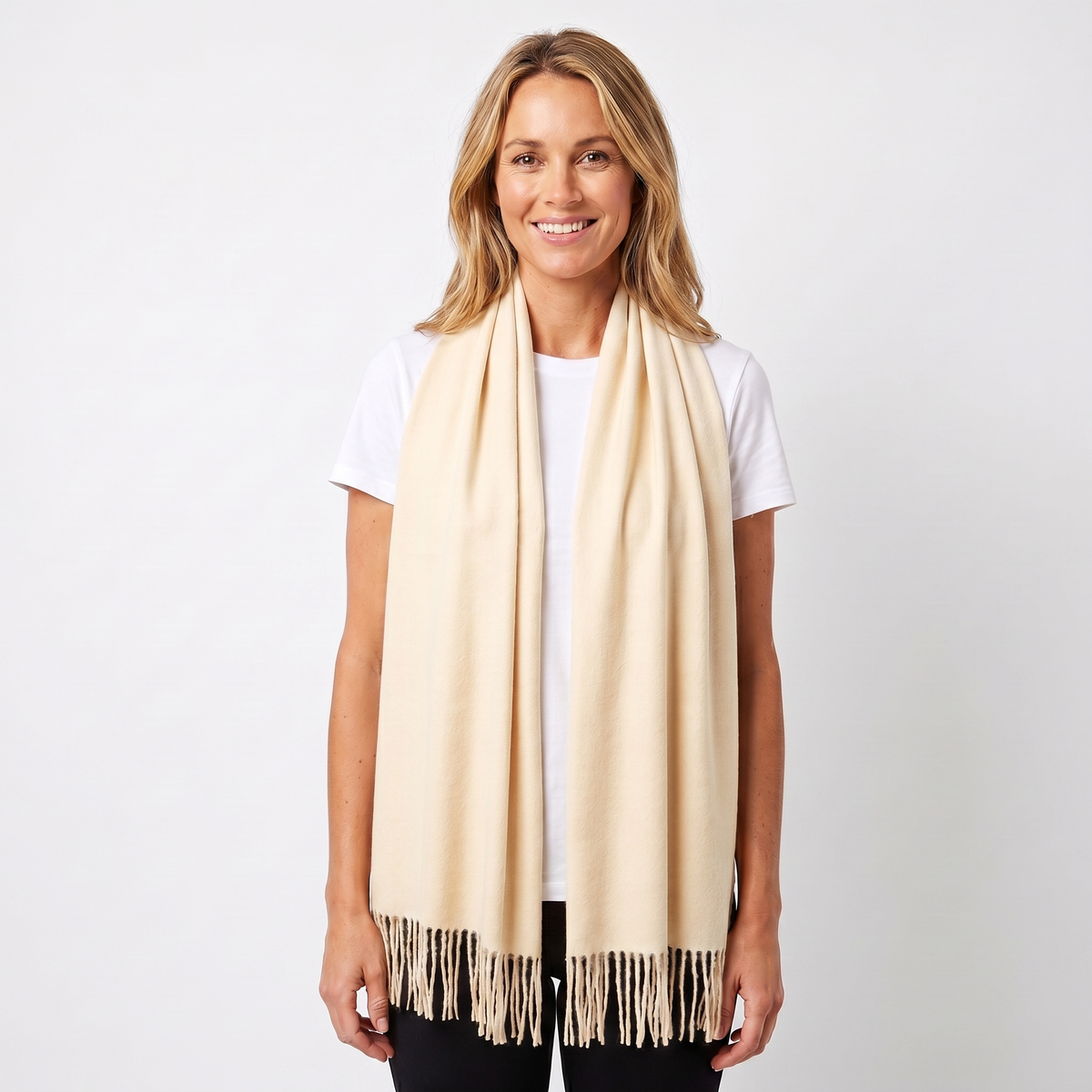 Women's Cashmere-Style Winter Scarf Oversized Plain Woven Fringe Wrap