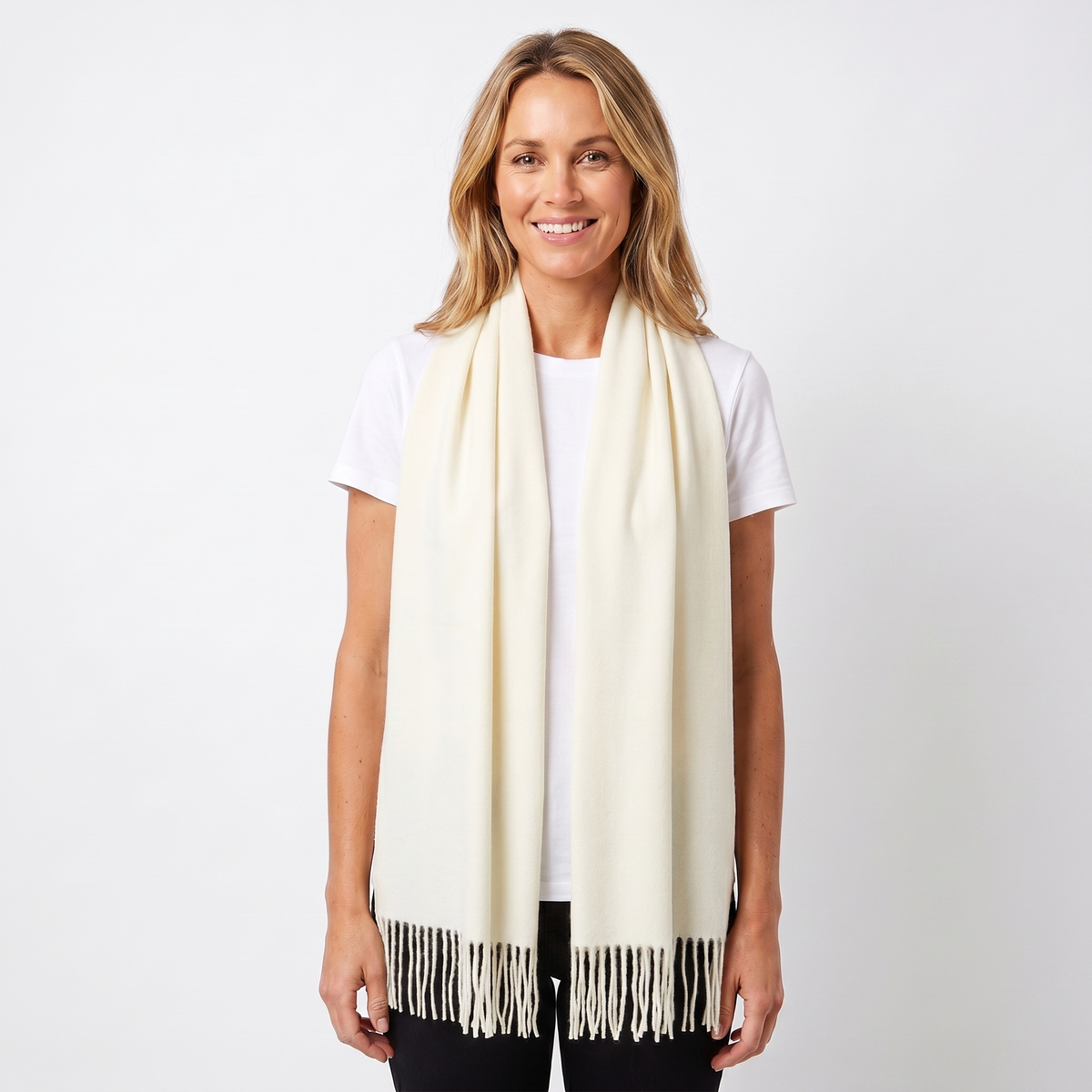 Women's Cashmere-Style Winter Scarf Oversized Plain Woven Fringe Wrap