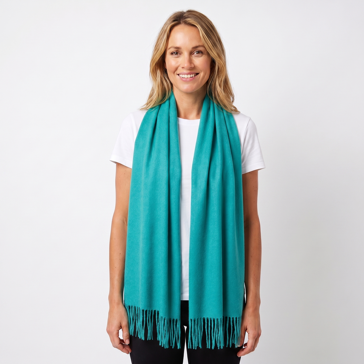 Women's Cashmere-Style Winter Scarf Oversized Plain Woven Fringe Wrap