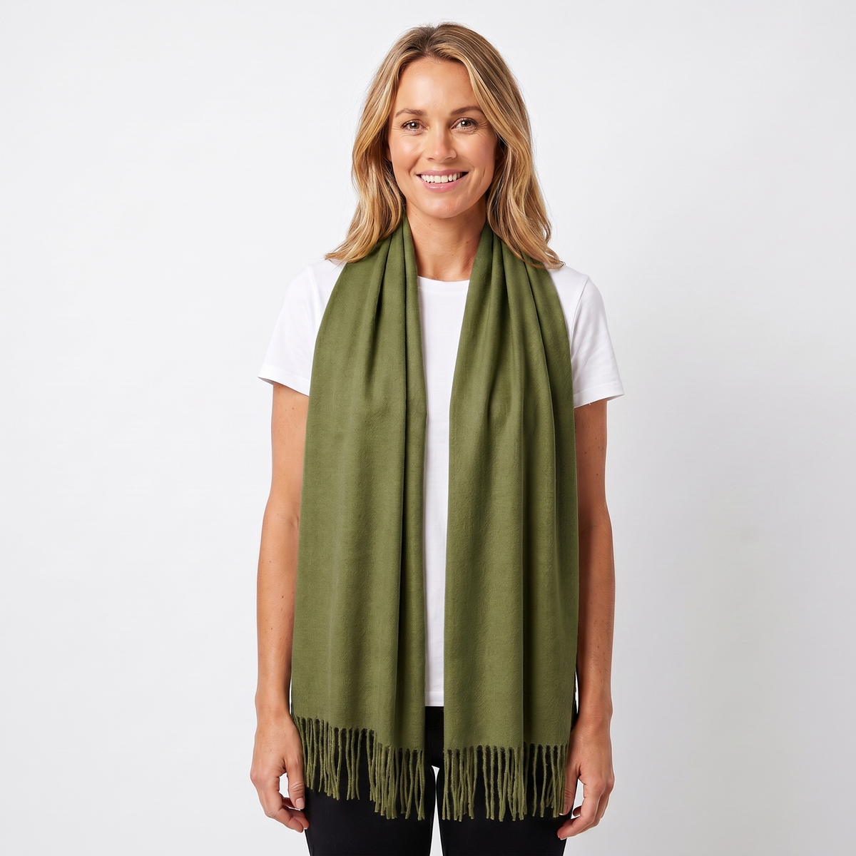 Women's Cashmere-Style Winter Scarf Oversized Plain Woven Fringe Wrap