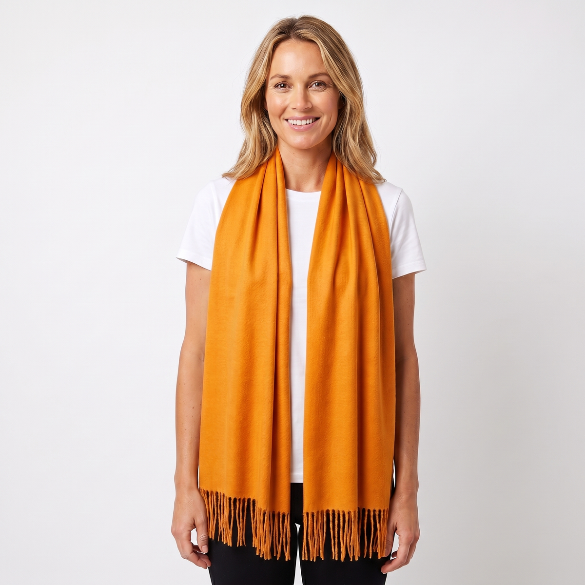 Women's Cashmere-Style Winter Scarf Oversized Plain Woven Fringe Wrap