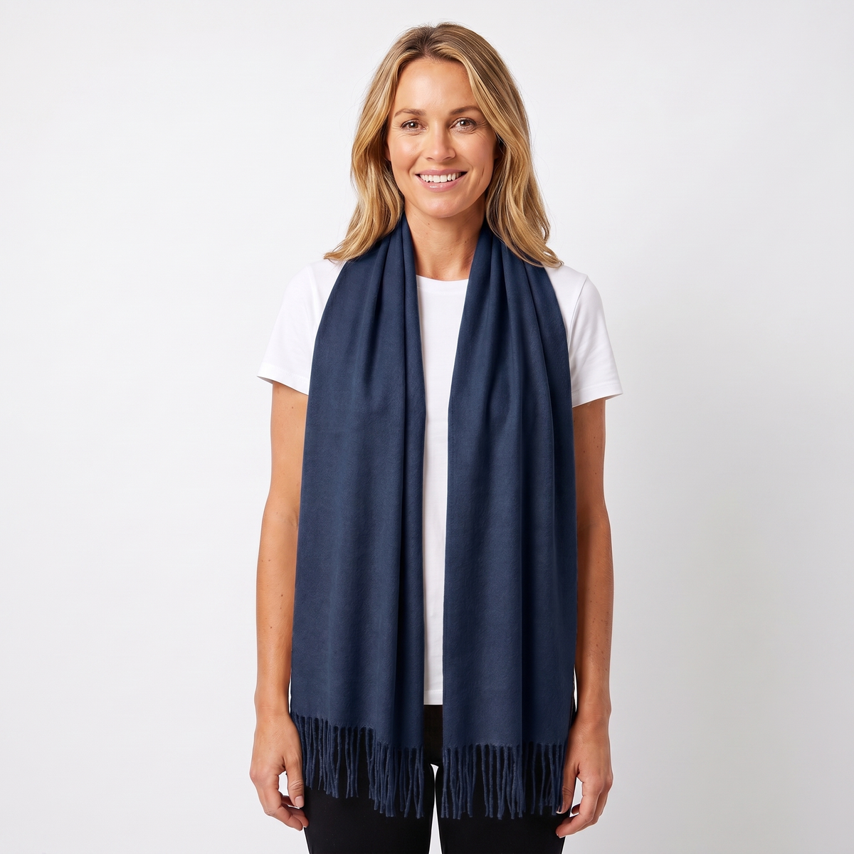 Women's Cashmere-Style Winter Scarf Oversized Plain Woven Fringe Wrap