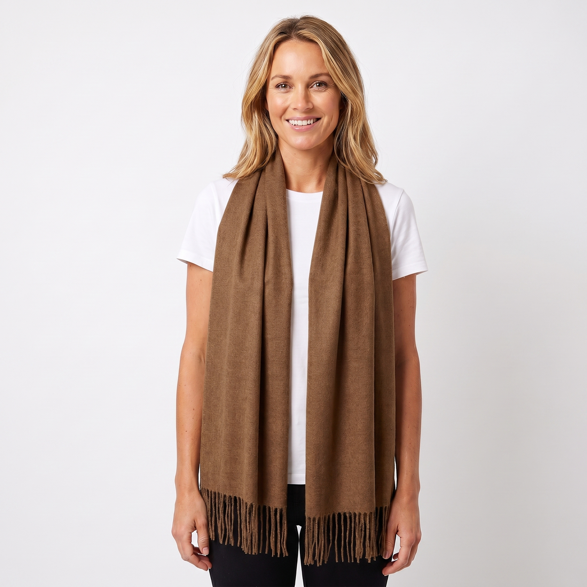 Women's Cashmere-Style Winter Scarf Oversized Plain Woven Fringe Wrap
