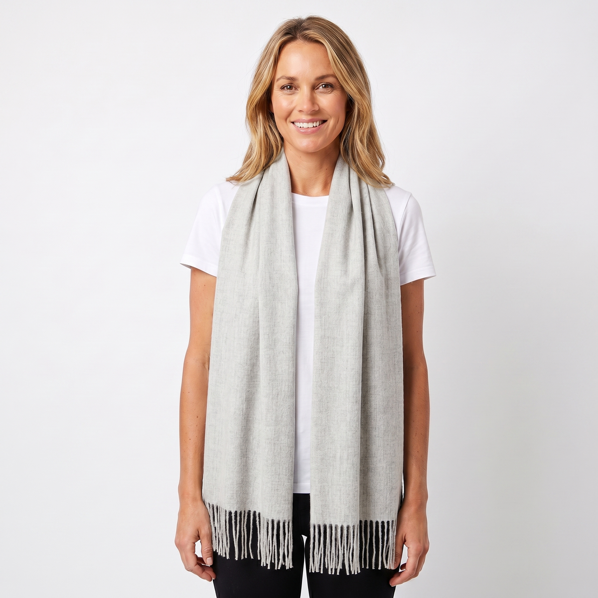 Women's Cashmere-Style Winter Scarf Oversized Plain Woven Fringe Wrap