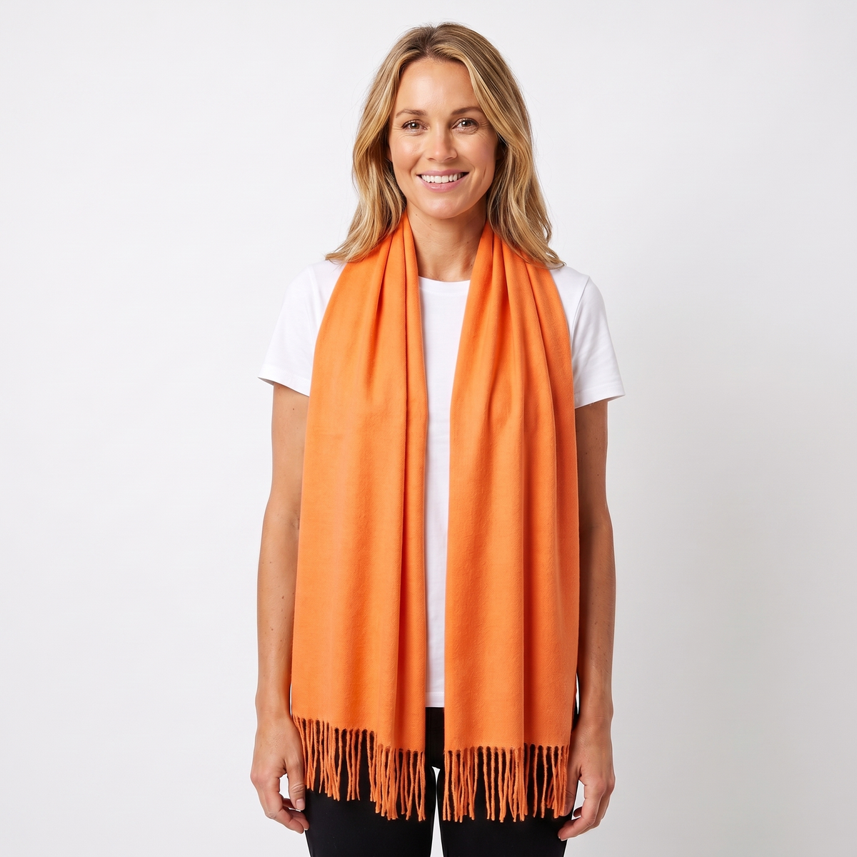 Women's Cashmere-Style Winter Scarf Oversized Plain Woven Fringe Wrap