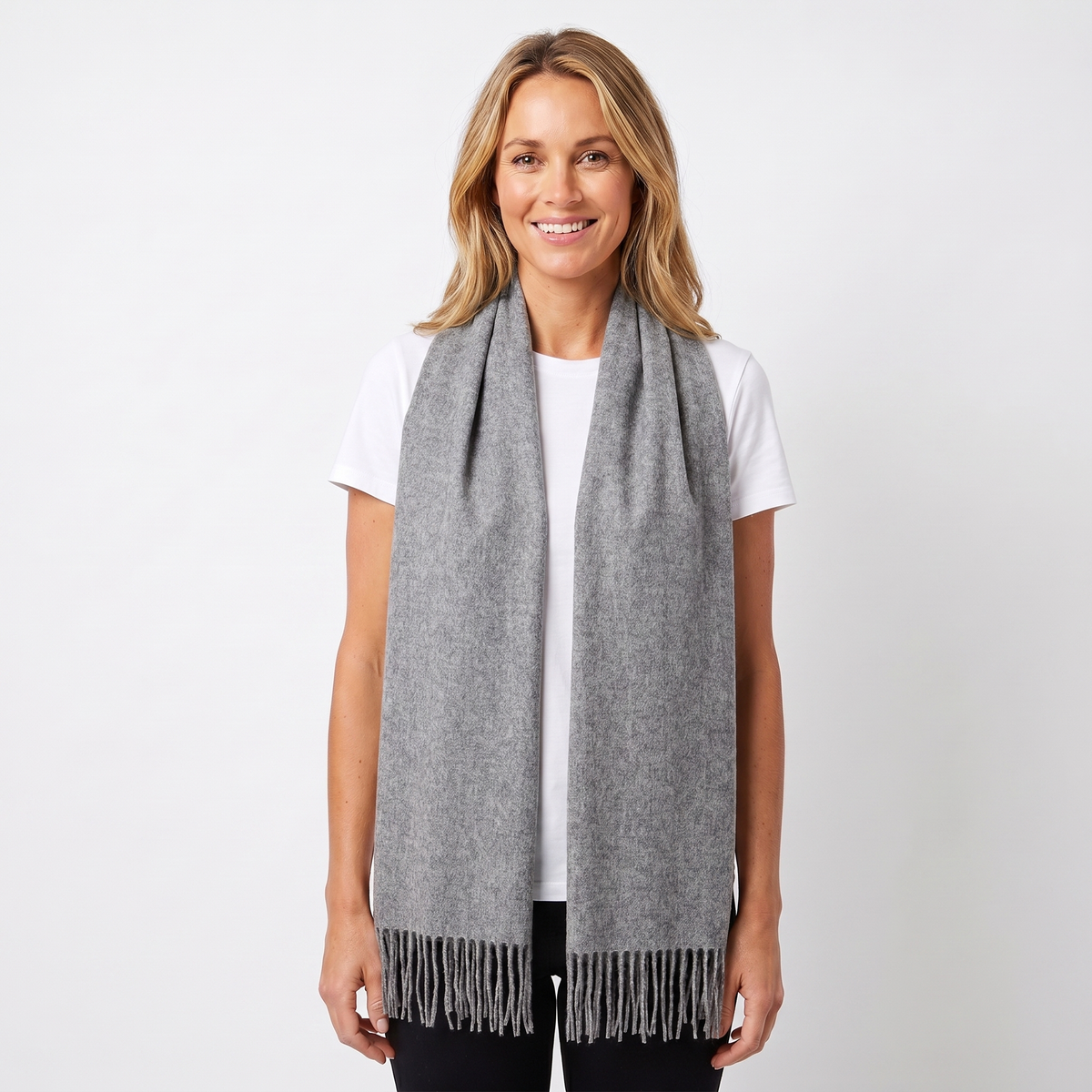 Women's Cashmere-Style Winter Scarf Oversized Plain Woven Fringe Wrap