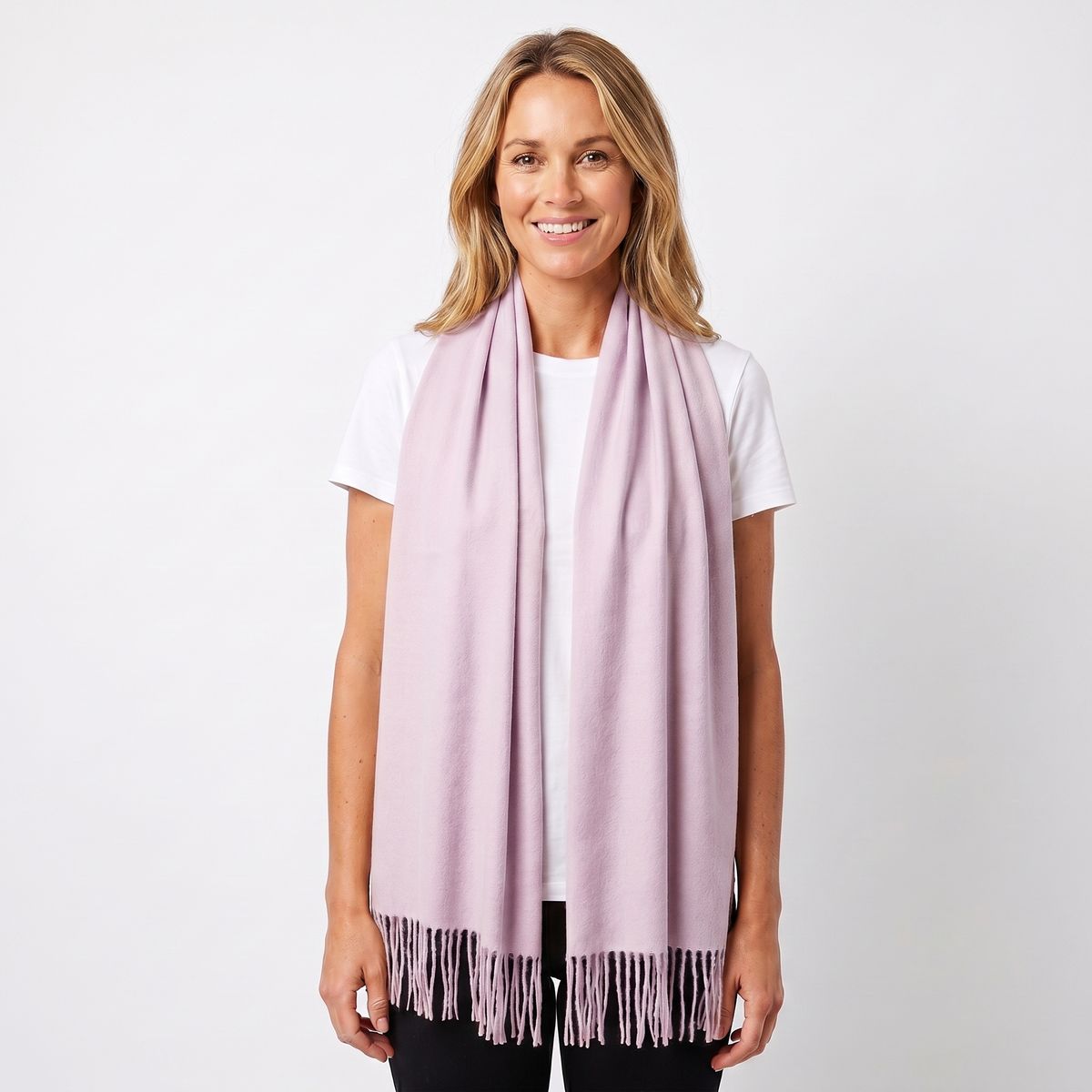 Women's Cashmere-Style Winter Scarf Oversized Plain Woven Fringe Wrap