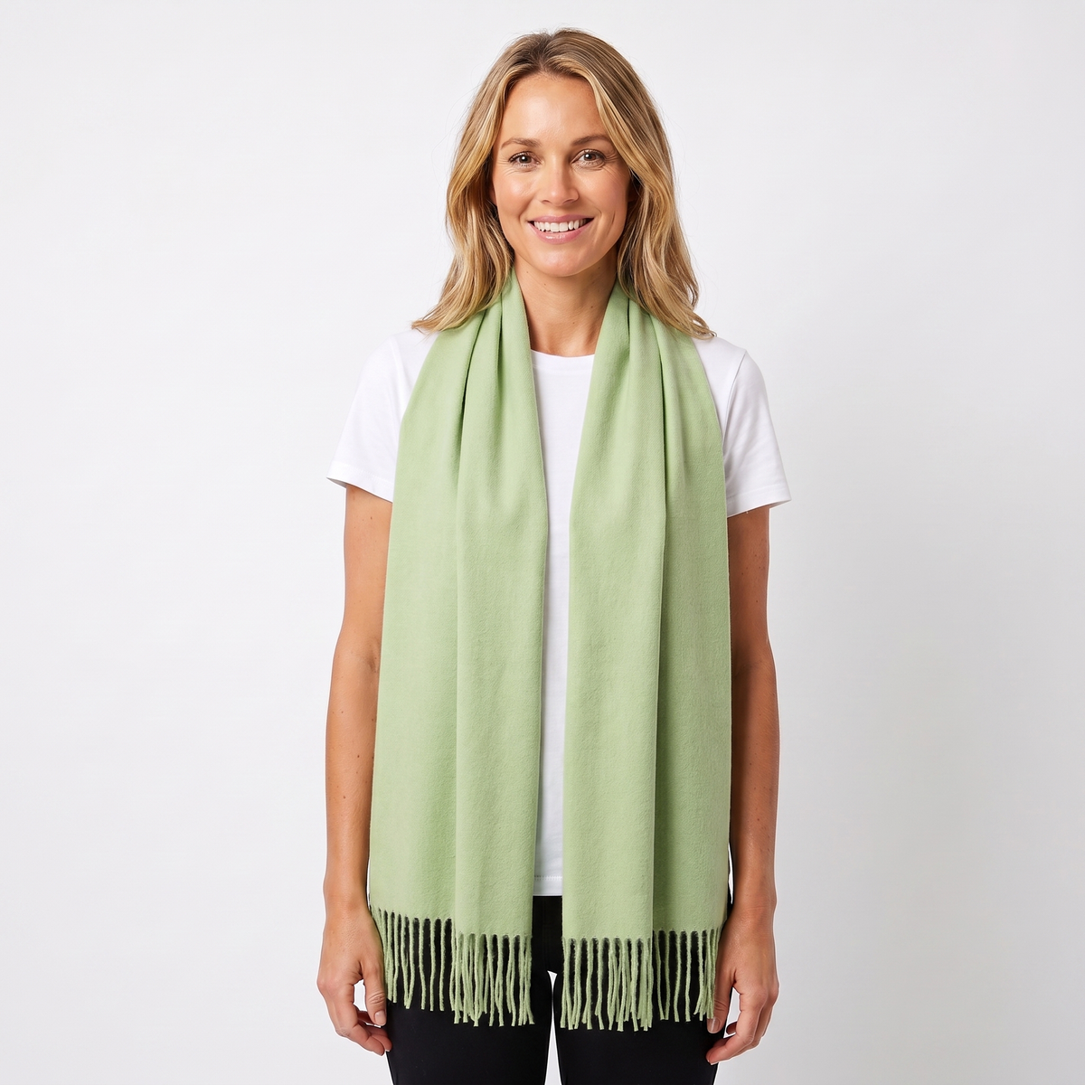 Women's Cashmere-Style Winter Scarf Oversized Plain Woven Fringe Wrap