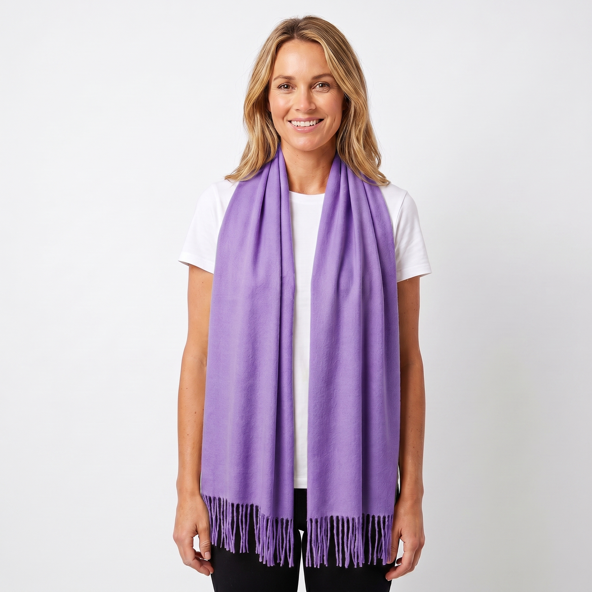 Women's Cashmere-Style Winter Scarf Oversized Plain Woven Fringe Wrap