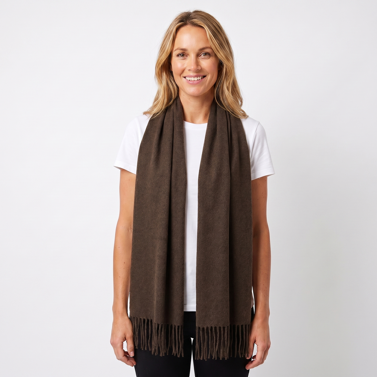 Women's Cashmere-Style Winter Scarf Oversized Plain Woven Fringe Wrap