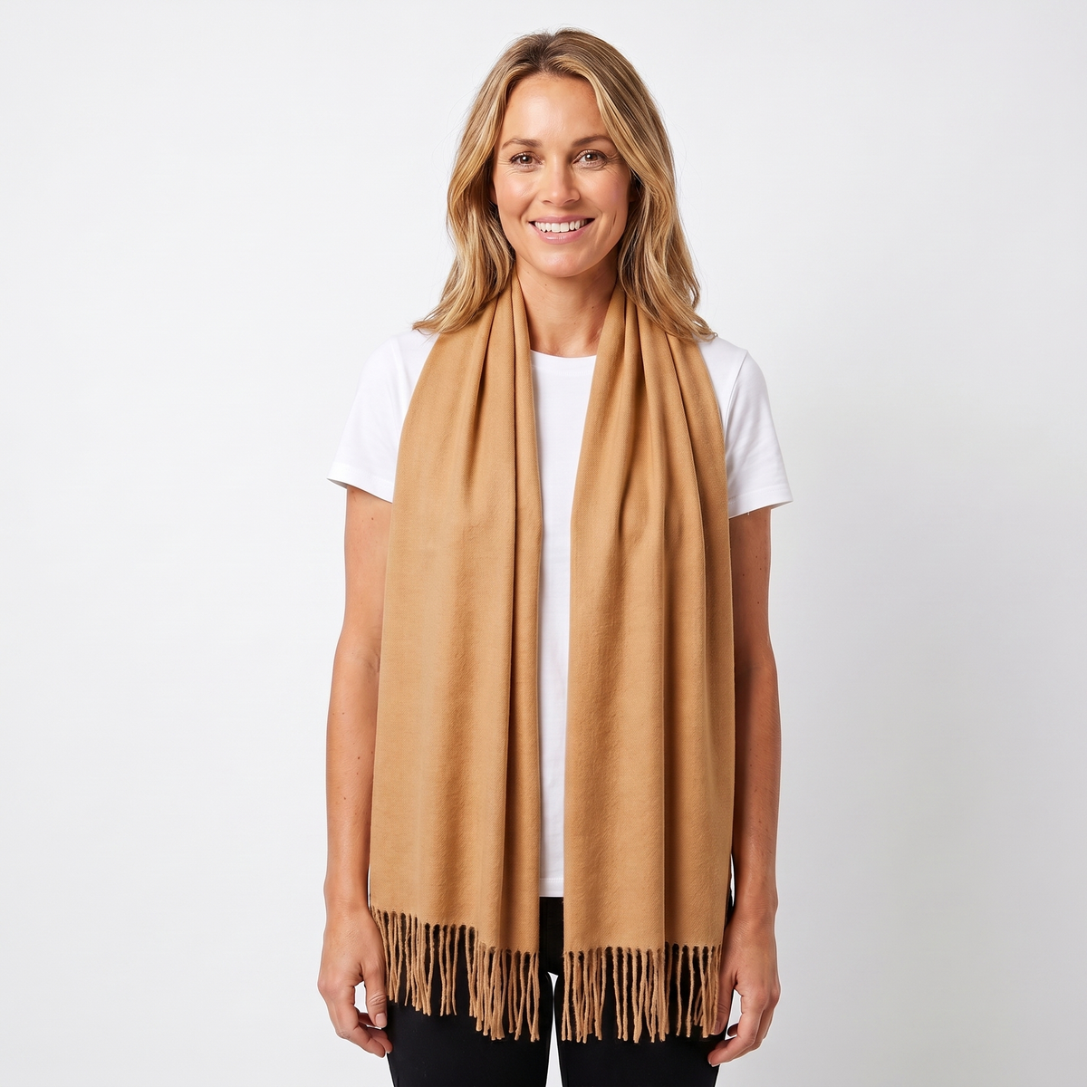 Women's Cashmere-Style Winter Scarf Oversized Plain Woven Fringe Wrap