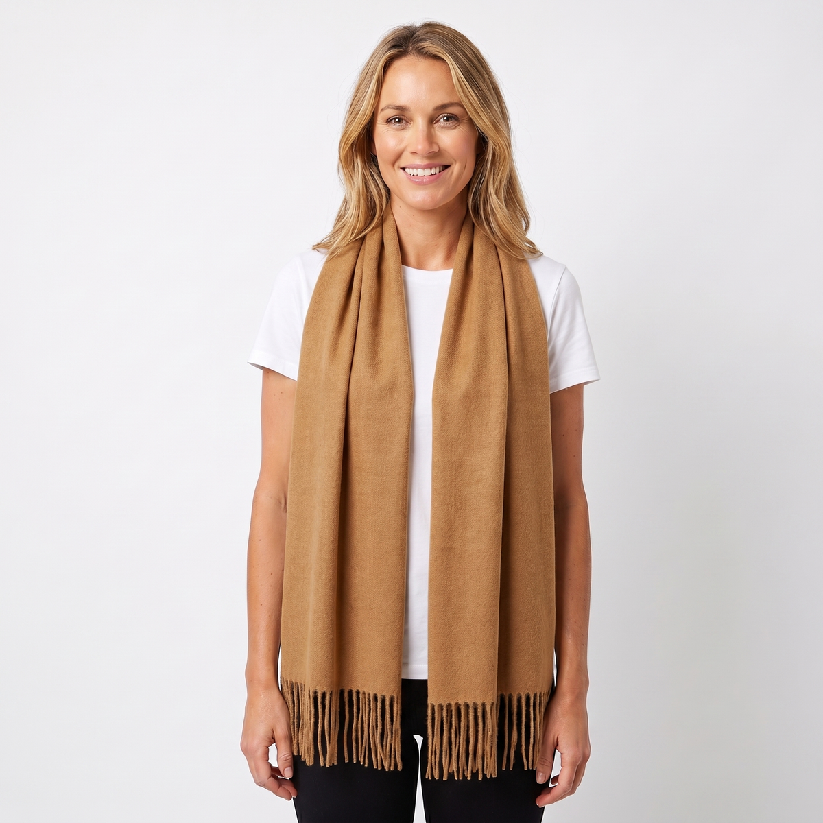Women's Cashmere-Style Winter Scarf Oversized Plain Woven Fringe Wrap