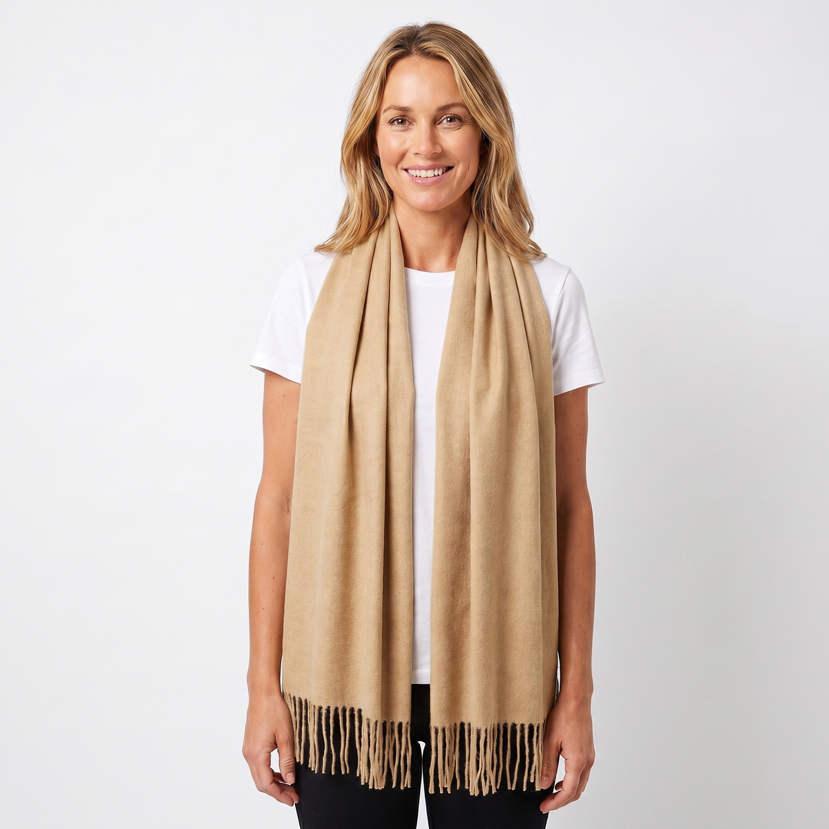 Women's Cashmere-Style Winter Scarf Oversized Plain Woven Fringe Wrap