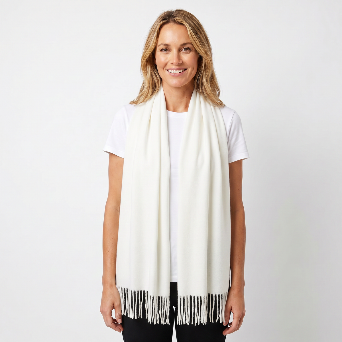 Women's Cashmere-Style Winter Scarf Oversized Plain Woven Fringe Wrap