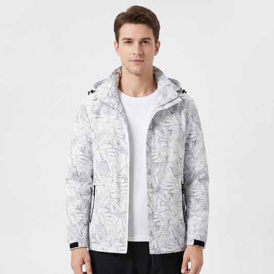Giacca a vento con cappuccio stampa tropicale unisex, leggera, con zip, cappotto sportivo da esterno