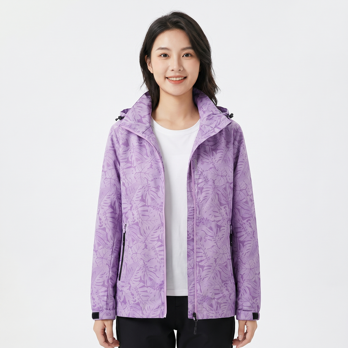 Unisex Tropical Print Hooded Windbreaker Jacket Lightweight Zip-Up Coat