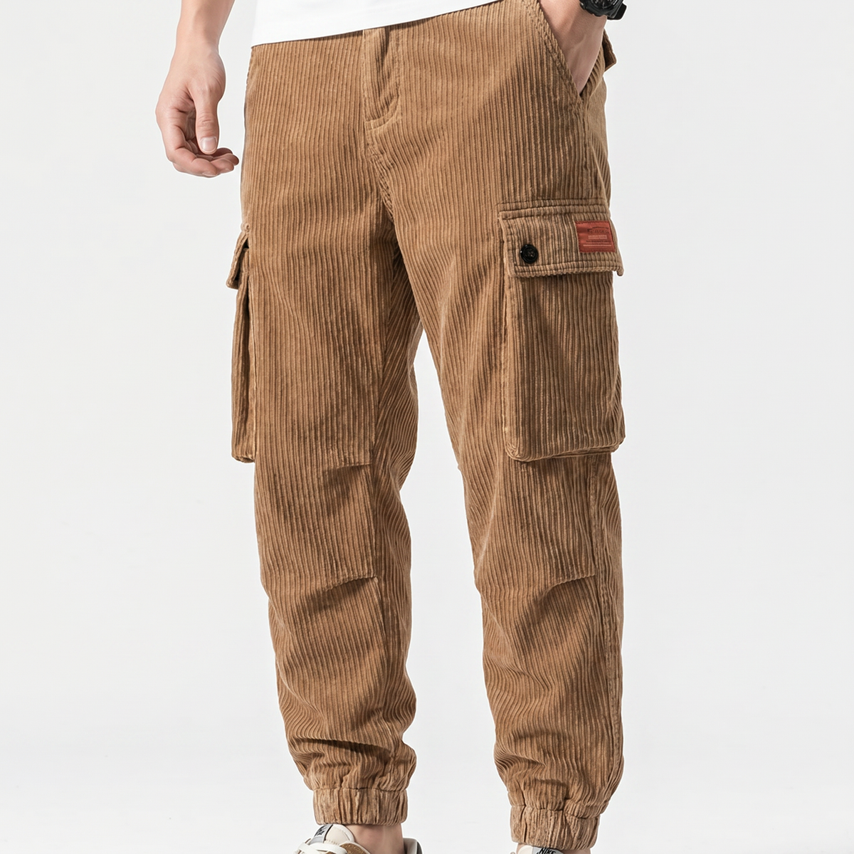 Pantaloni Jogger Cargo da Uomo in Velluto a Coste con Multitasche Vestibilità Rilassata Stile Casual Streetwear