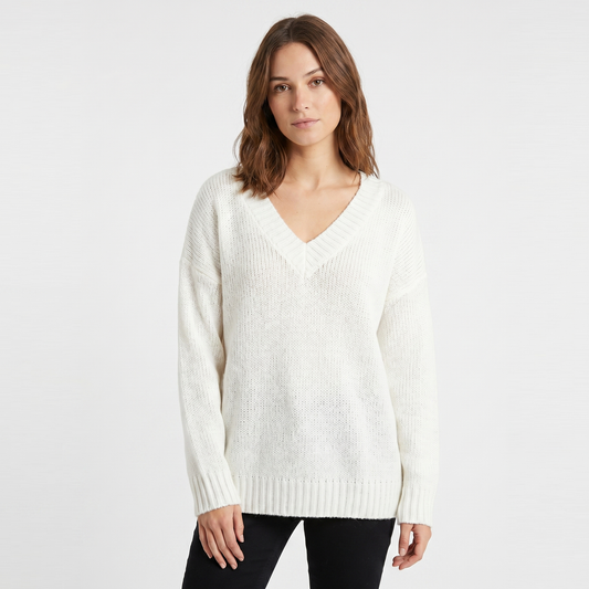 Women's V-Neck Oversized Knit Sweater Longline Relaxed-Fit Soft Wool Blend