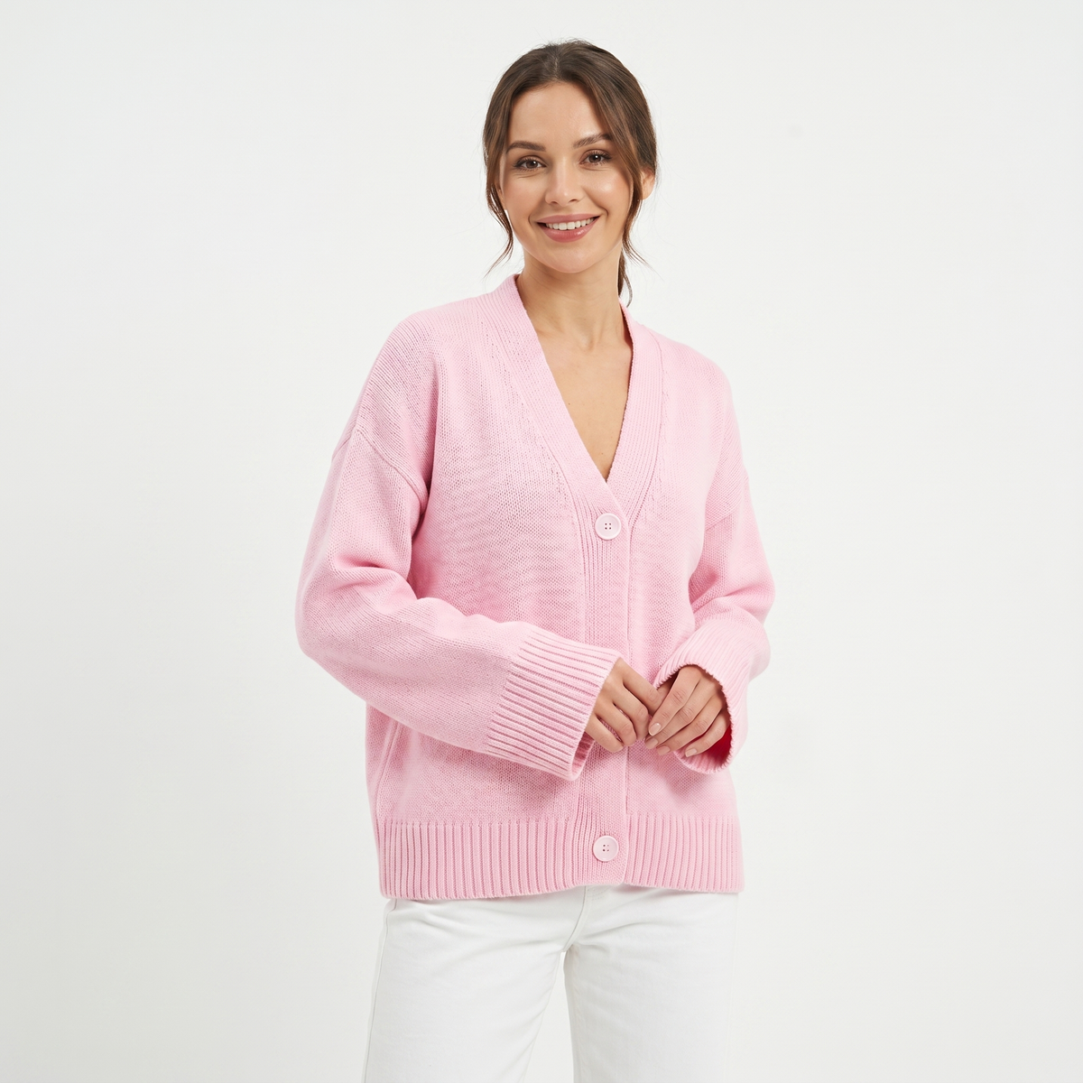 Women's Oversized V-Neck Cardigan Button Front Boxy Knit Sweater Everyday