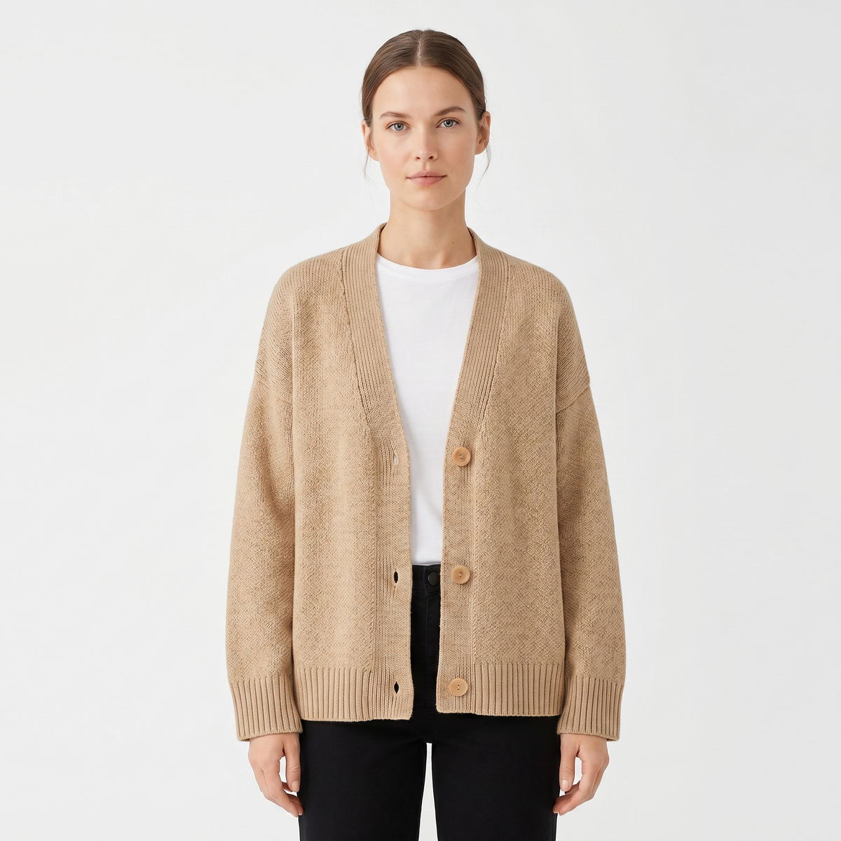 Women's Oversized V-Neck Cardigan Button Front Boxy Knit Sweater Everyday