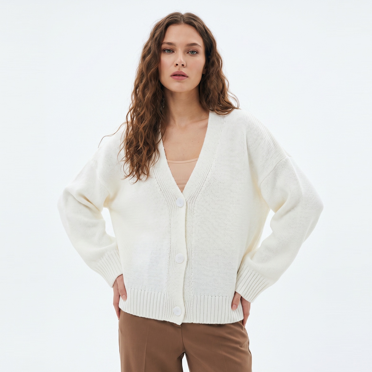 Women's Oversized V-Neck Cardigan Button Front Boxy Knit Sweater Everyday