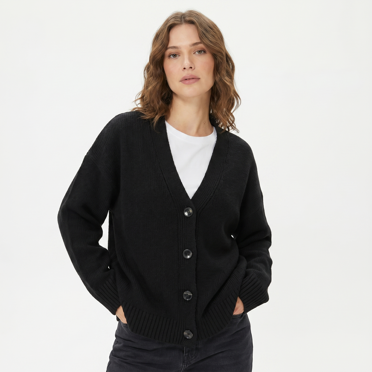 Women's Oversized V-Neck Cardigan Button Front Boxy Knit Sweater Everyday