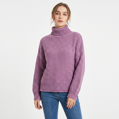 Women's Chunky Knit Mock-Neck Oversized Waffle Stitch Pullover Sweater