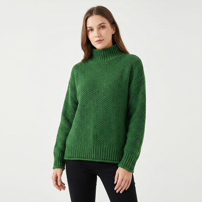 Women's Chunky Knit Mock-Neck Oversized Waffle Stitch Pullover Sweater