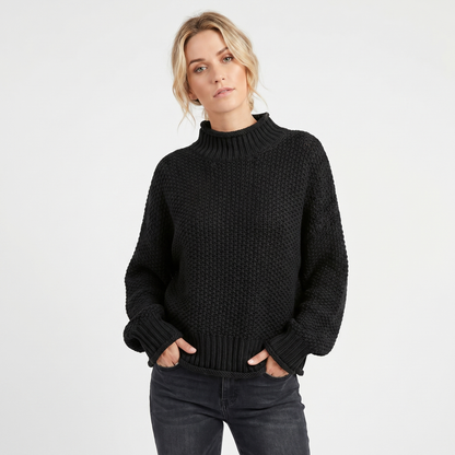 Women's Chunky Knit Mock-Neck Oversized Waffle Stitch Pullover Sweater
