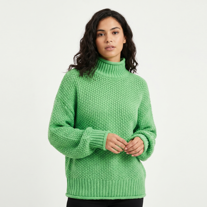 Women's Chunky Knit Mock-Neck Oversized Waffle Stitch Pullover Sweater
