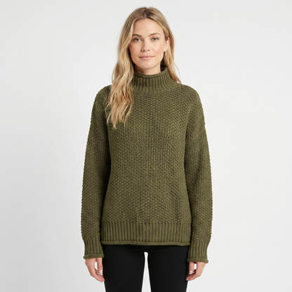 Women's Chunky Knit Mock-Neck Oversized Waffle Stitch Pullover Sweater