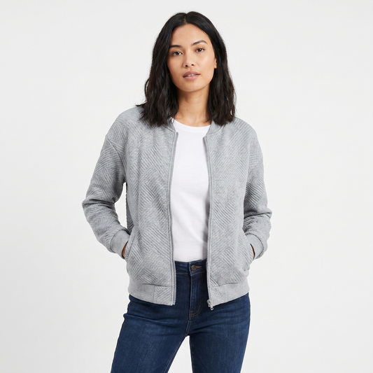 Women's Quilted Bomber Jacket Suede Effect Diamond Quilt Zip-Up Autumn Coat