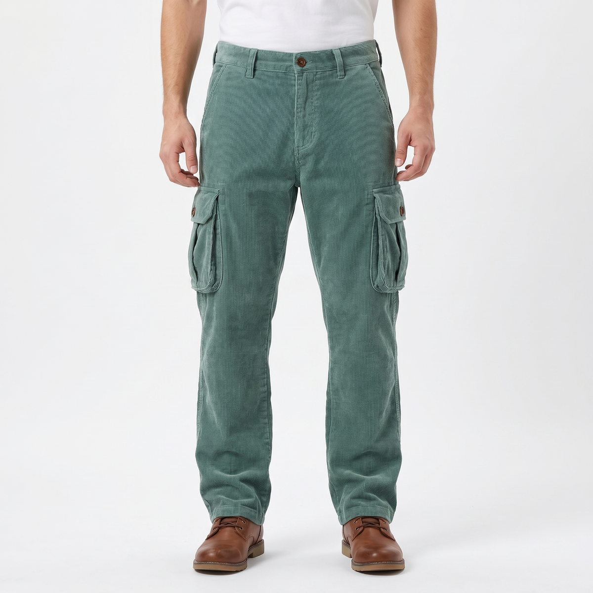 Pantaloni cargo in velluto a coste da uomo vestibilità comoda tasca sulla coscia pantaloni utility lavati