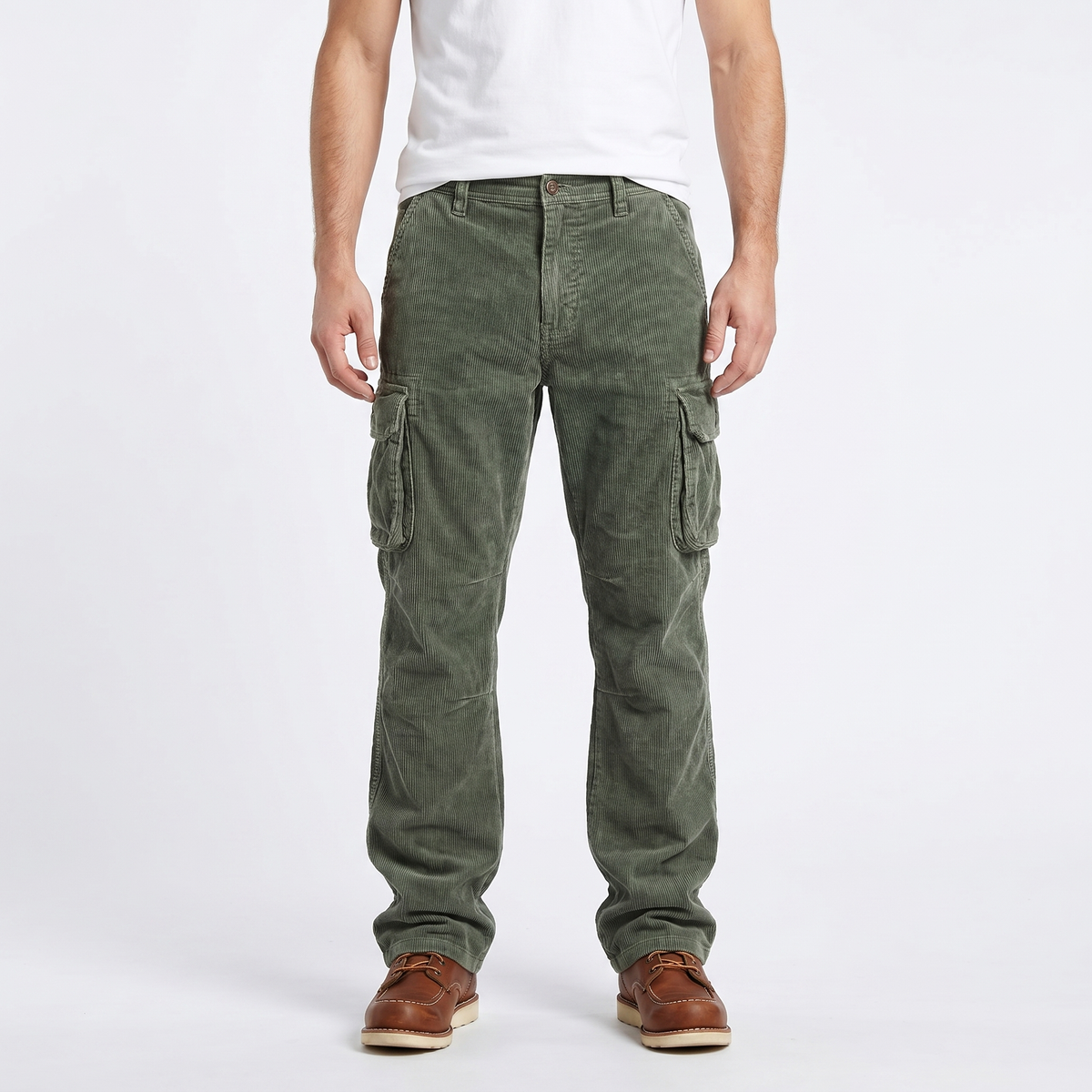 Pantaloni cargo in velluto a coste da uomo vestibilità comoda tasca sulla coscia pantaloni utility lavati