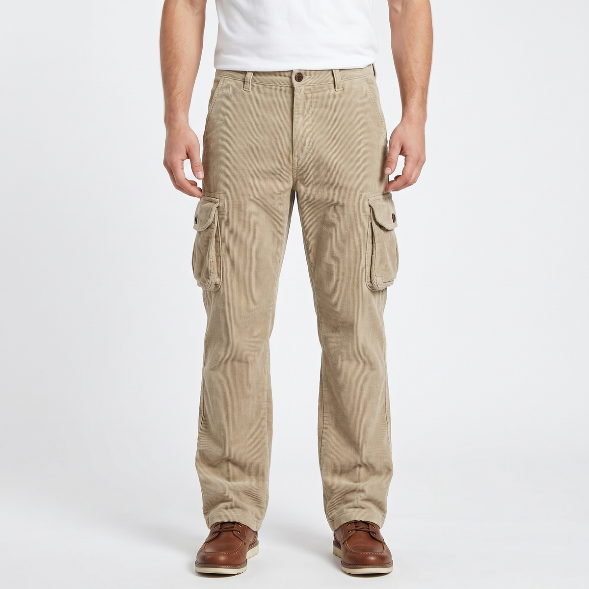 Pantaloni cargo in velluto a coste da uomo vestibilità comoda tasca sulla coscia pantaloni utility lavati