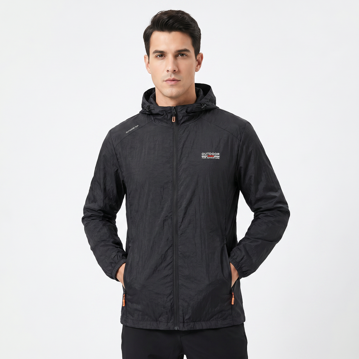 Giacca a vento da uomo leggera con cappuccio, zip intera, impacchettabile, per esterni