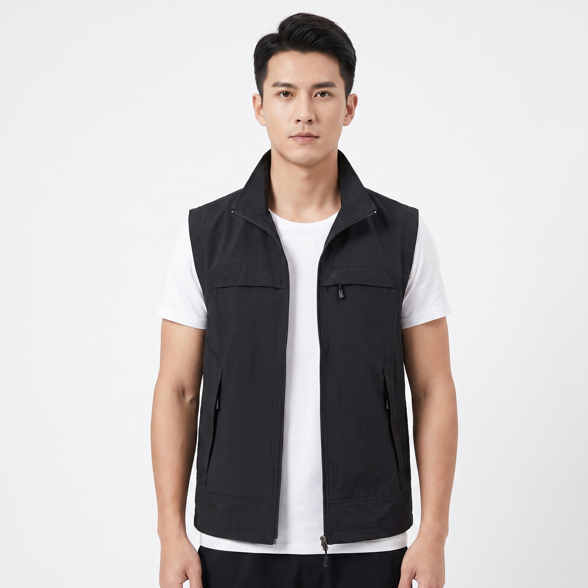 Gilet Uomo Multitasche con Cerniera, Senza Maniche, Collo Alto, Utilità Esterna