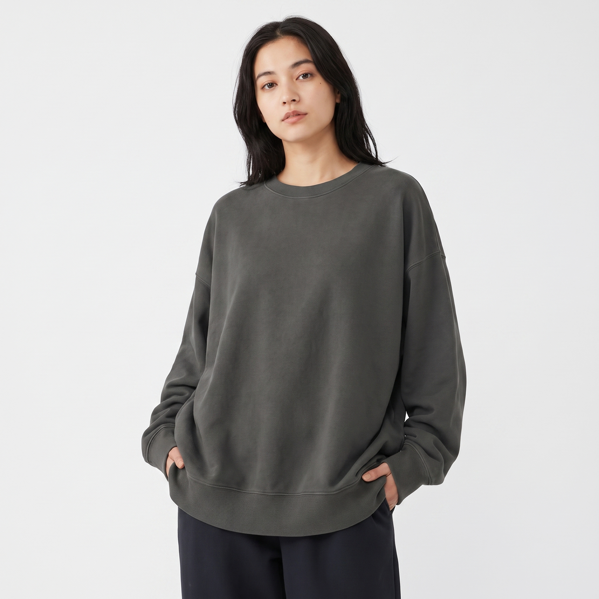 Women's Oversized Fleece Sweatshirt Crew-Neck Long-Sleeve Pullover Top