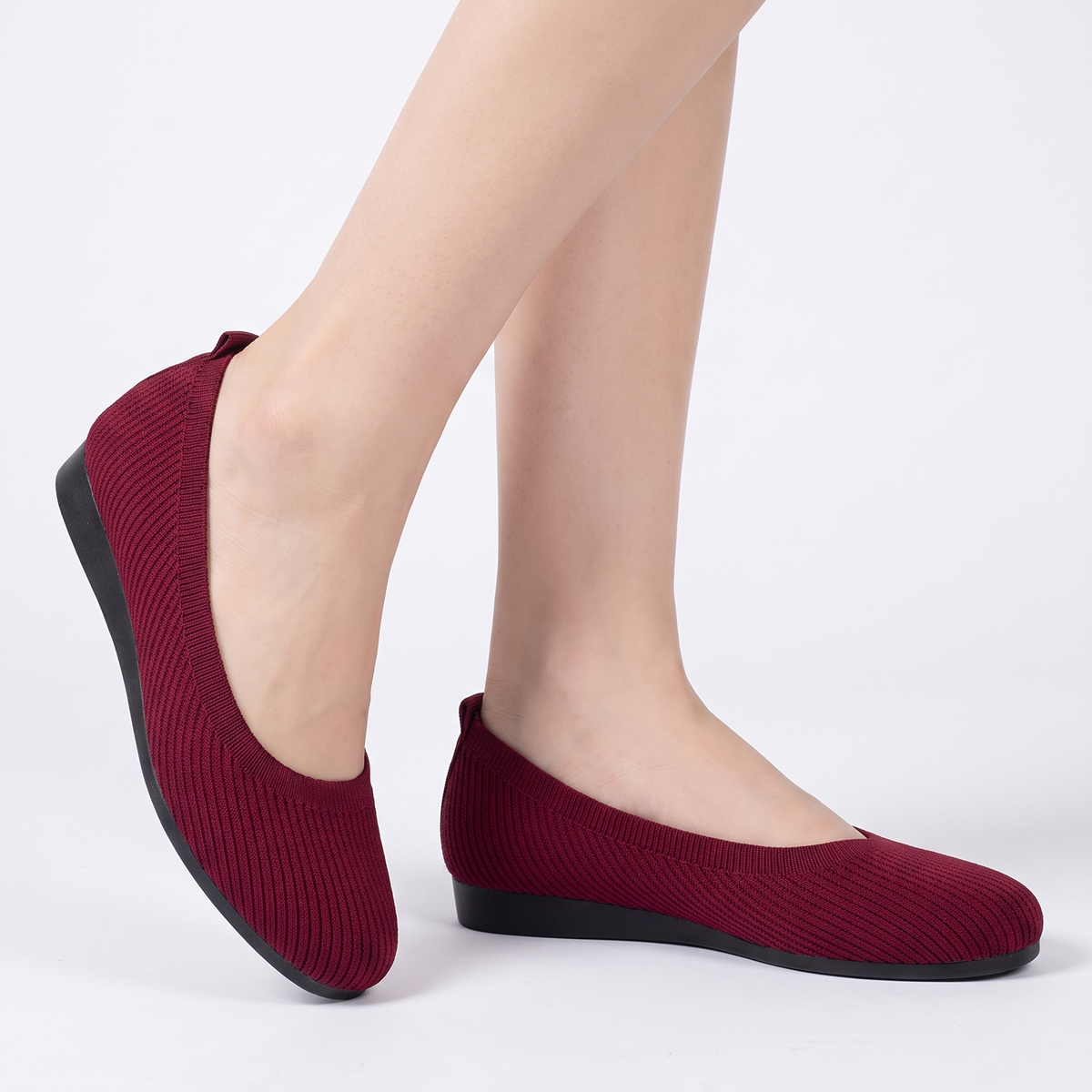 Women's Knit Ballet Flats Slip-On Comfort Flat Winter Shoes Breathable