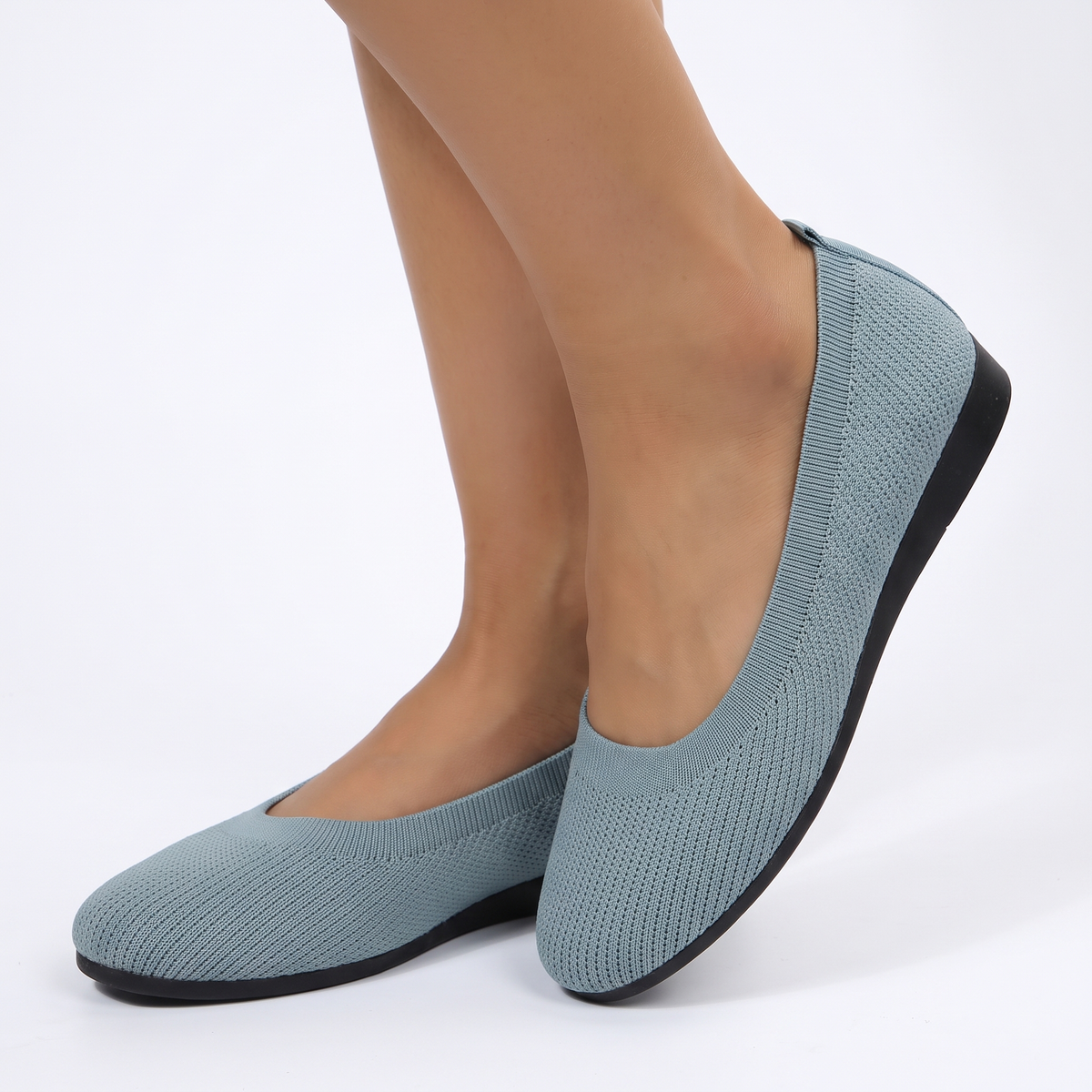 Women's Knit Ballet Flats Slip-On Comfort Flat Winter Shoes Breathable