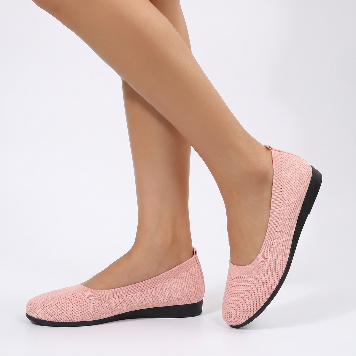 Women's Knit Ballet Flats Slip-On Comfort Flat Winter Shoes Breathable