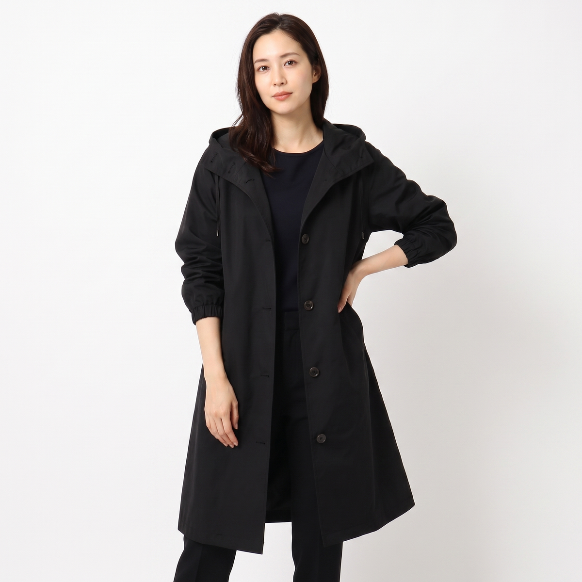 Women's Oversized Hooded Trench Coat Button Front Longline Jacket